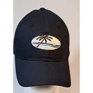 Belize Souvenir Baseball Cap Navy Blue Embroidered Palm Tree Sailboat Hat